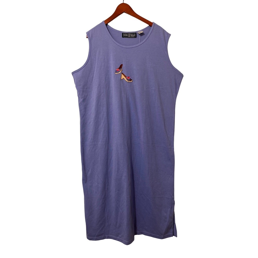 Needle & Threads Midi Tank Dress 2X Periwinkle Embroidered Shoes Retro 90 Casual - Picture 2 of 9